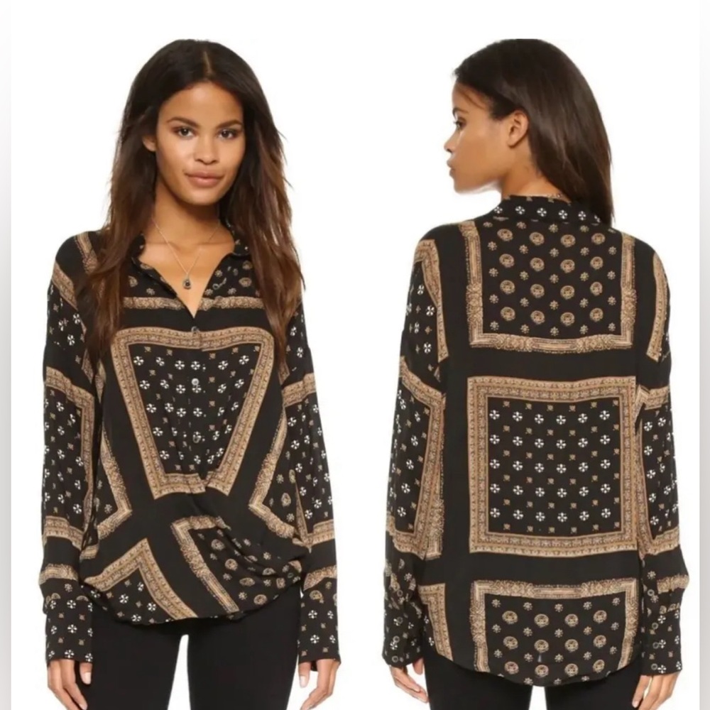 Free People Little Secret Scarf Print Blouse